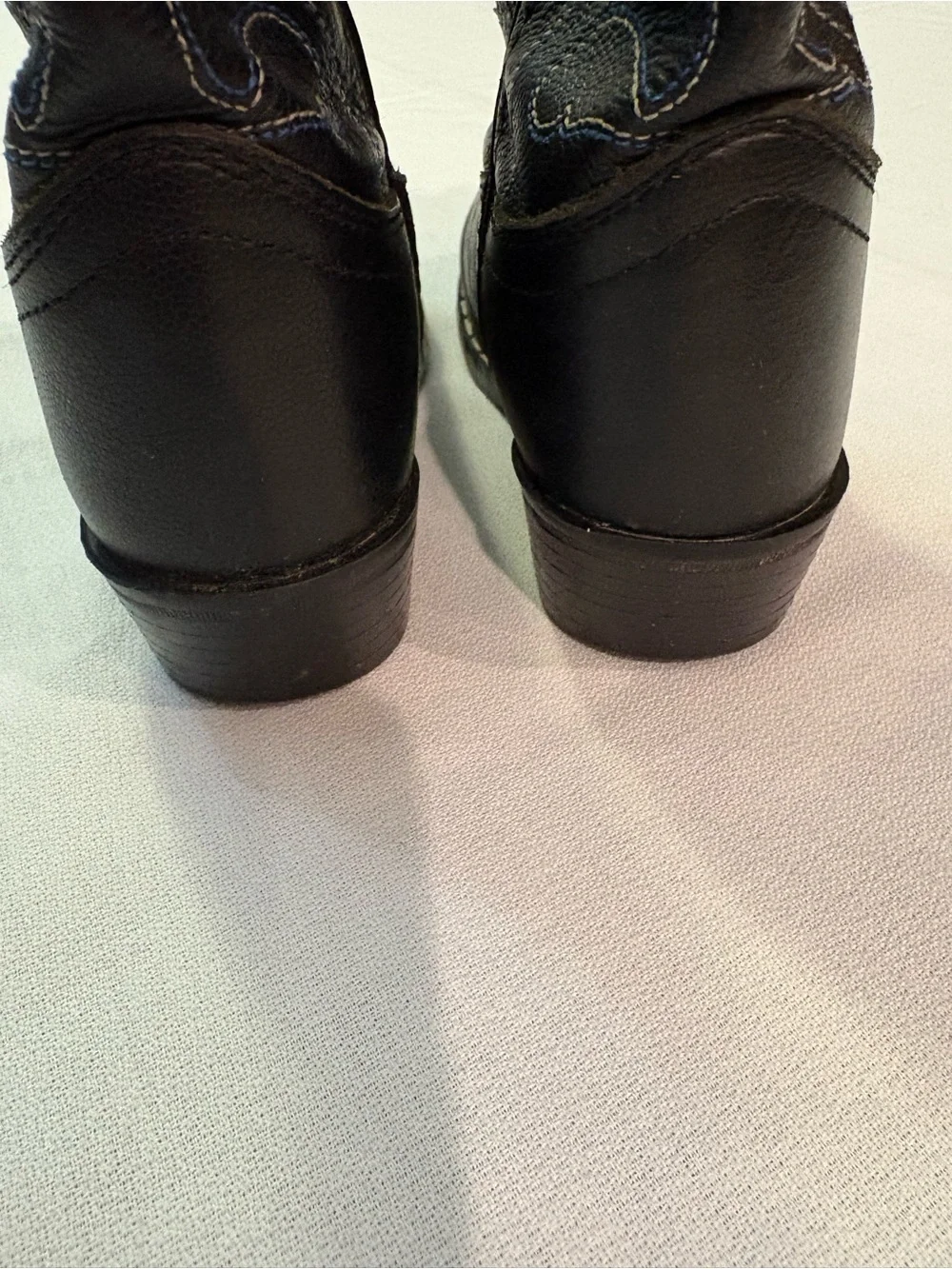 Children's Black Leather Western Pull-On Cowboy Boots Size 11.5